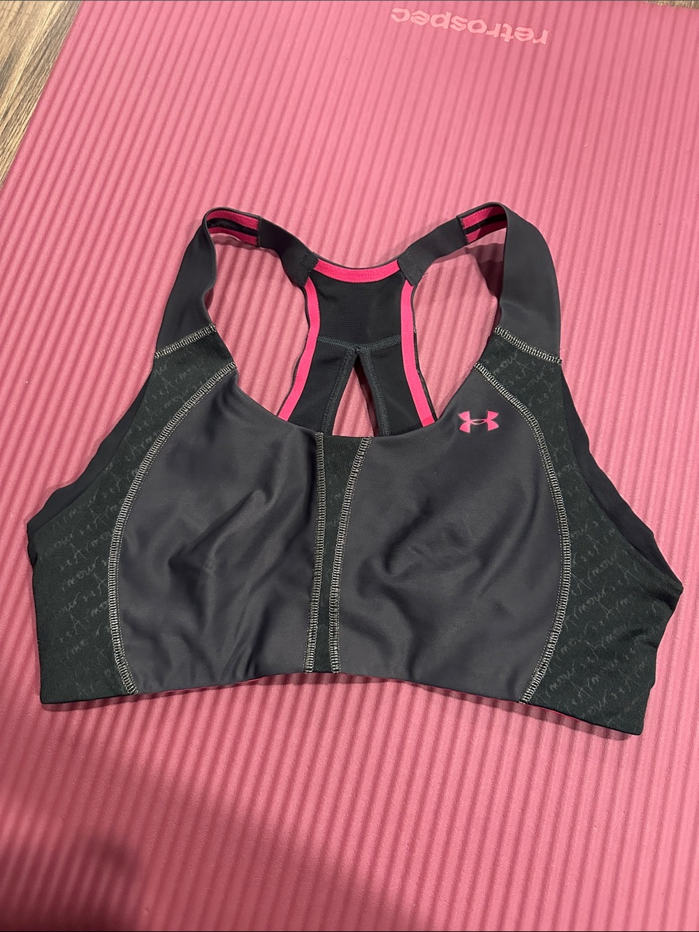 Under Armour Black Sports Bra with Pink Trim - Racerback